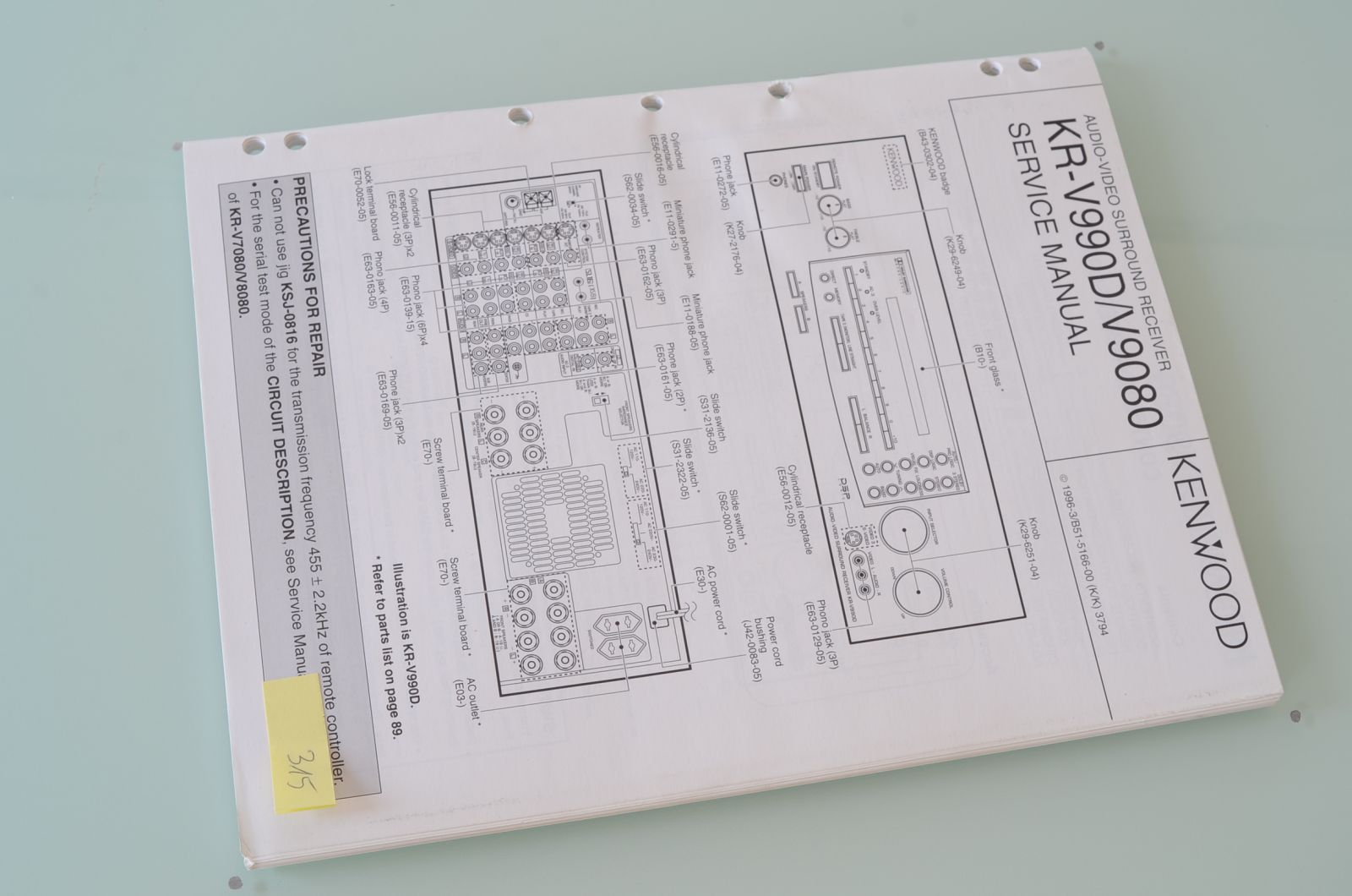 Kenwood KR-V990D, V9080 Service Manual  			