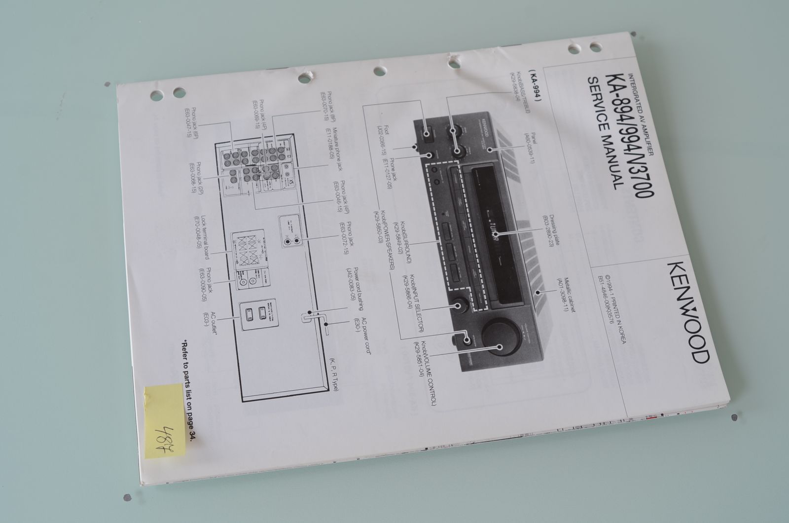 Kenwood KA-894 / KA-994 / V-3700 Service Manual  			