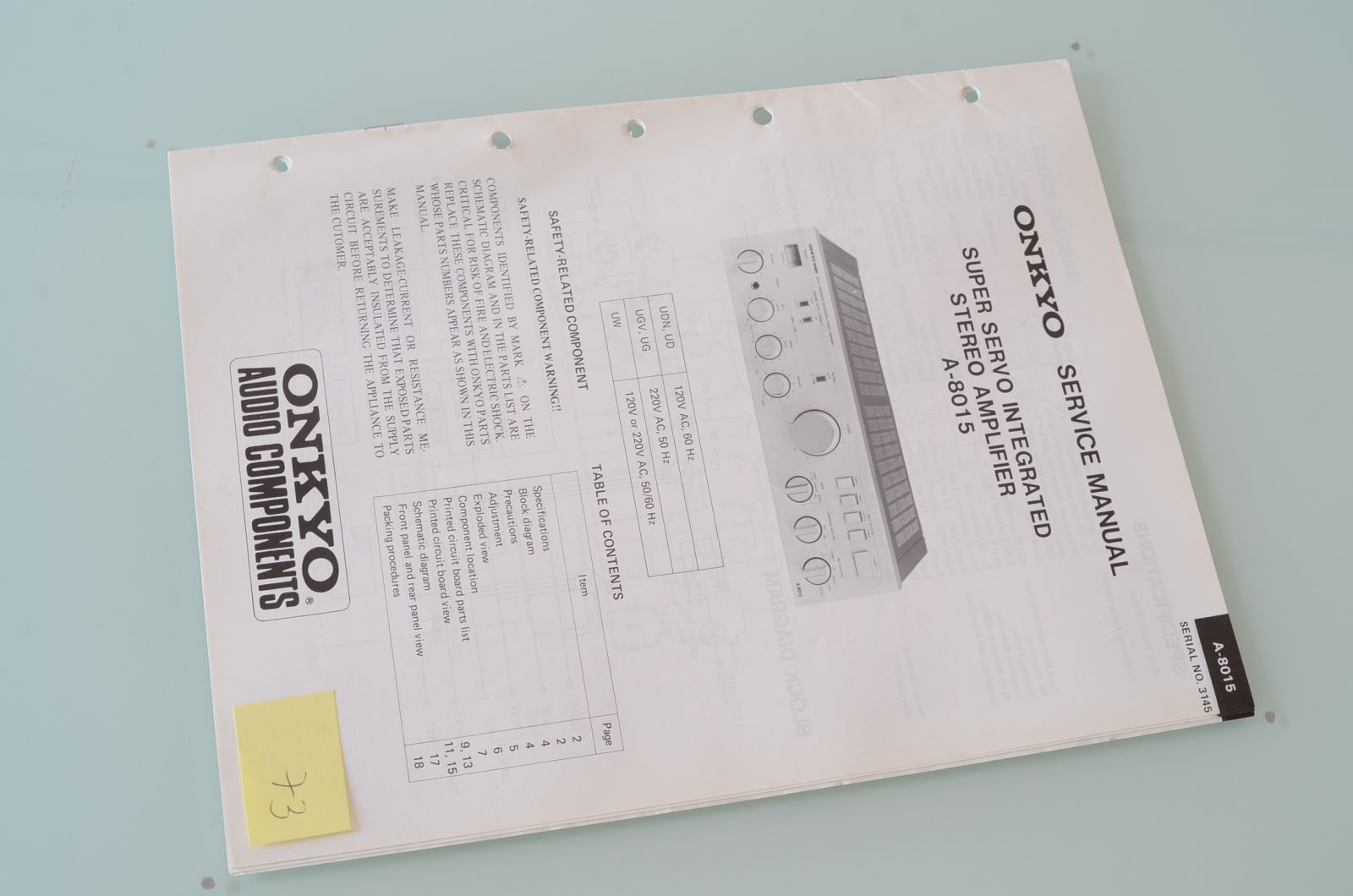 ONKYO A-8015 SERVICE MANUAL  			