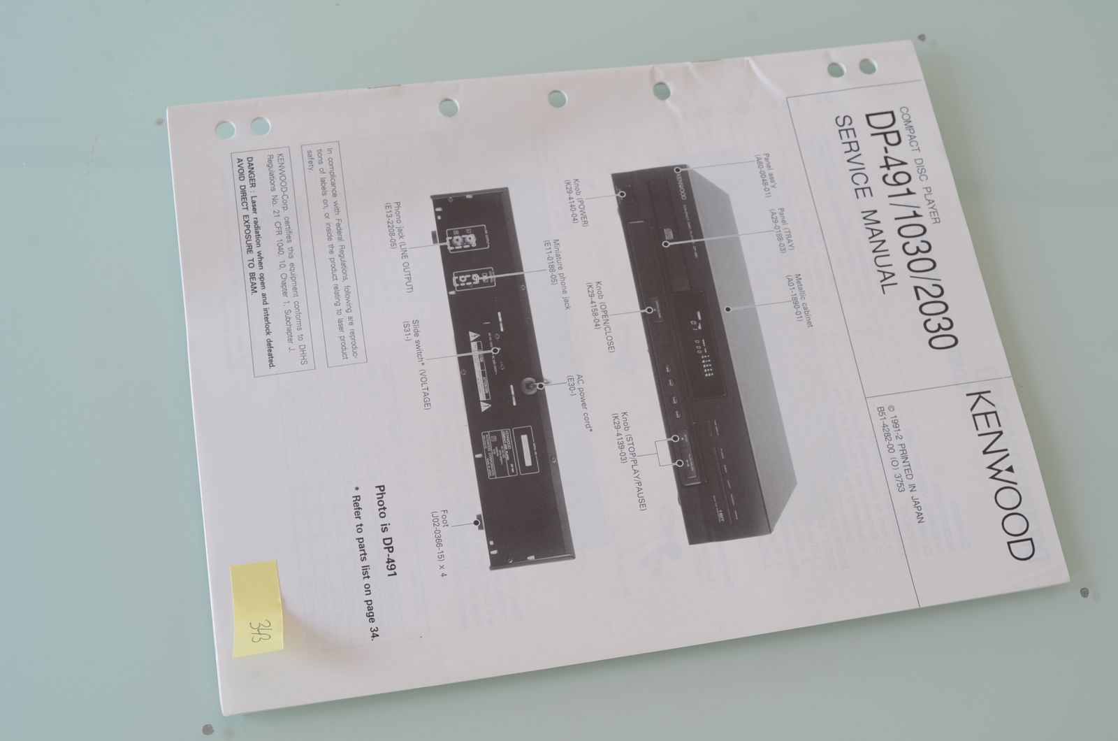 Kenwood DP-491 / 1030 / 2030 Service Manual  			
