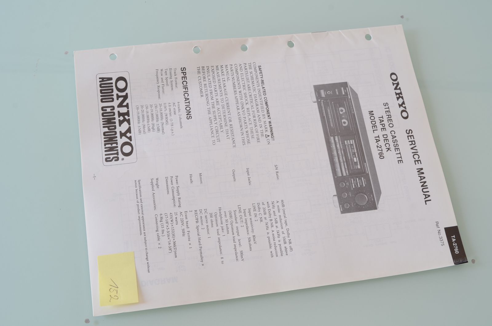 Onkyo TA-2760 Service Manual  			