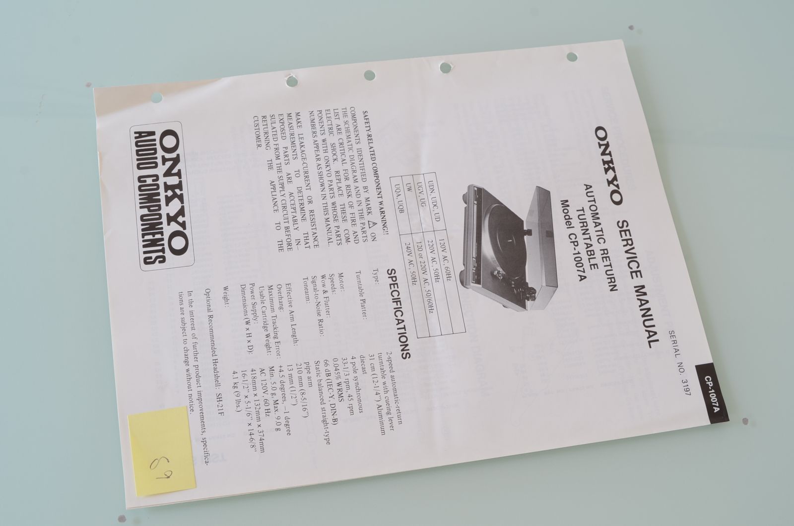 ONKYO CP-1007A SERVICE MANUAL  			