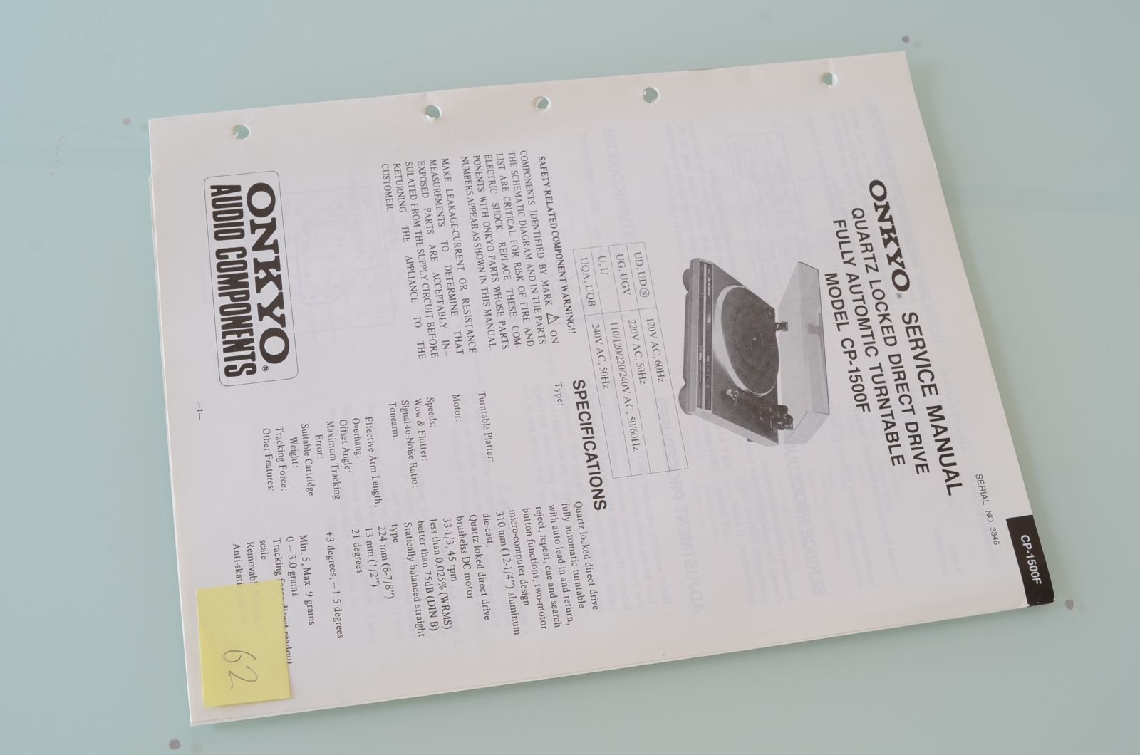 ONKYO CP-1500F SERVICE MANUAL  			