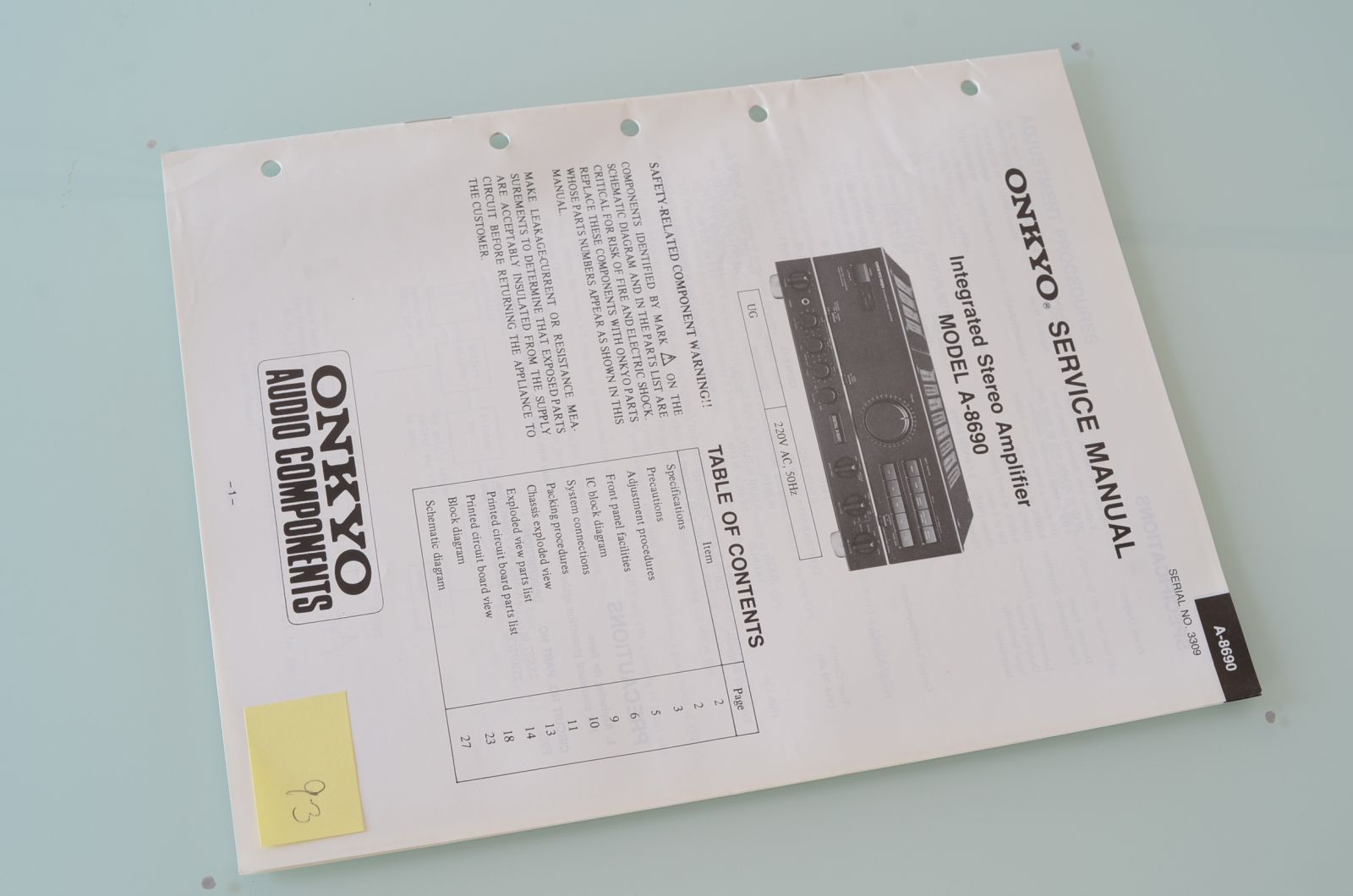 ONKYO A-8690 SERVICE MANUAL  			