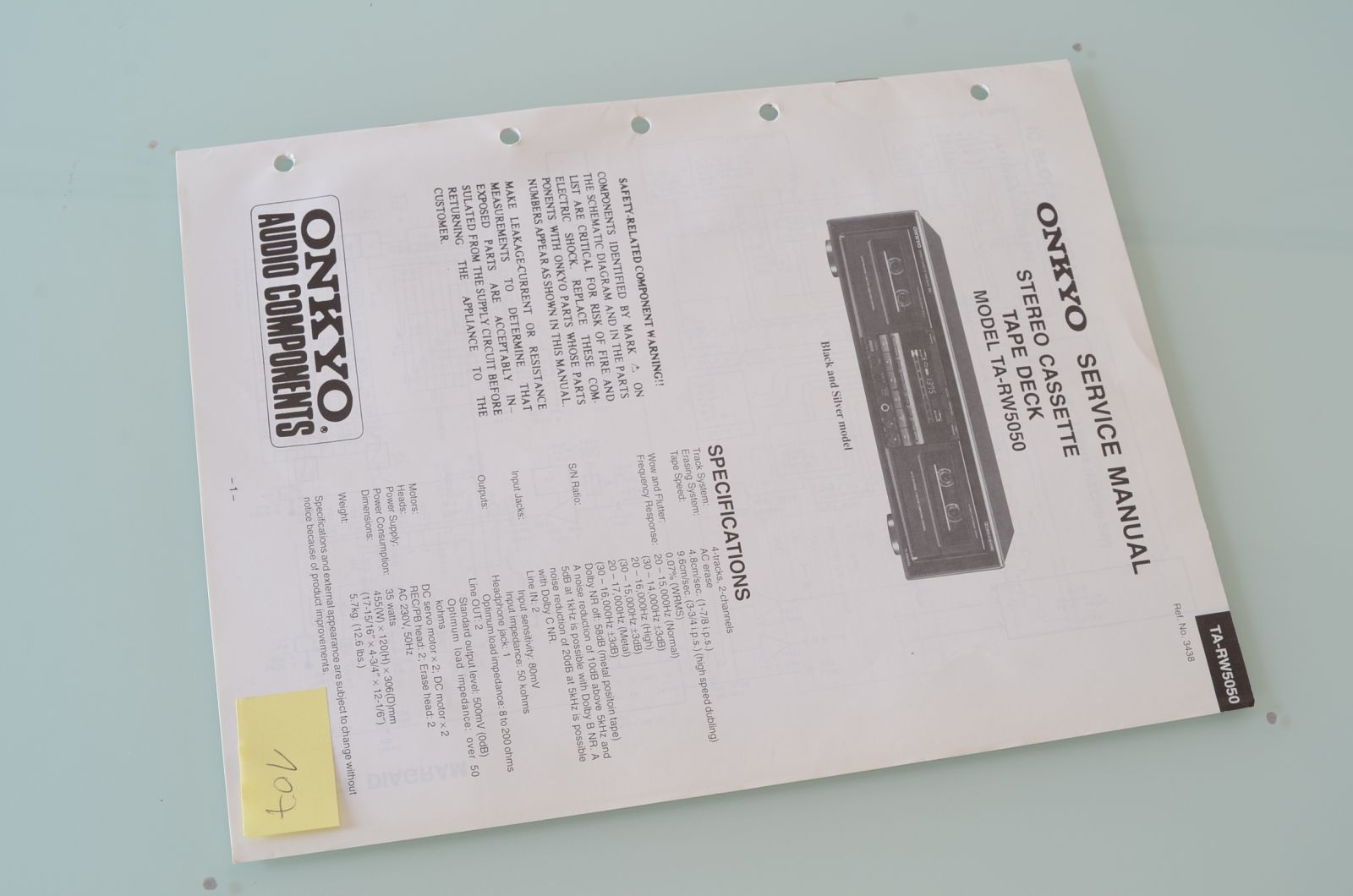 ONKYO TA-RW5050 SERVICE MANUAL  			