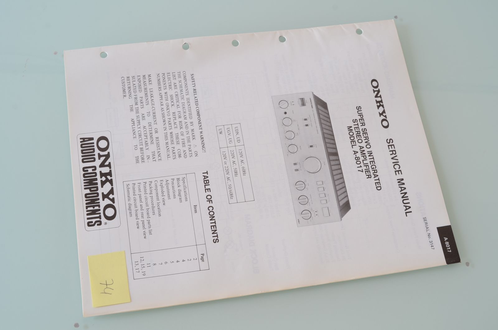 ONKYO A-8017 SERVICE MANUAL  			