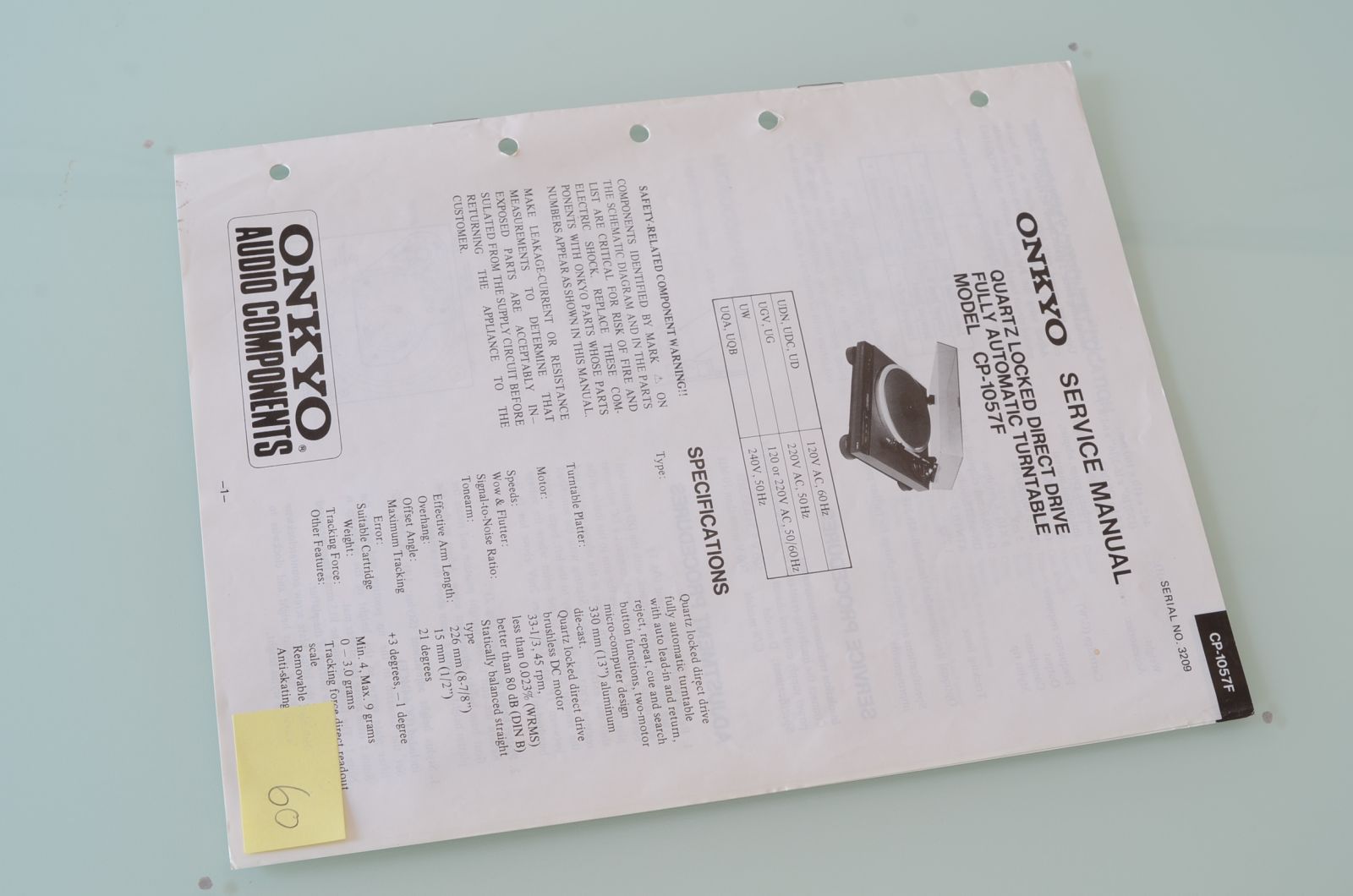 ONKYO CP-1057F SERVICE MANUAL  			