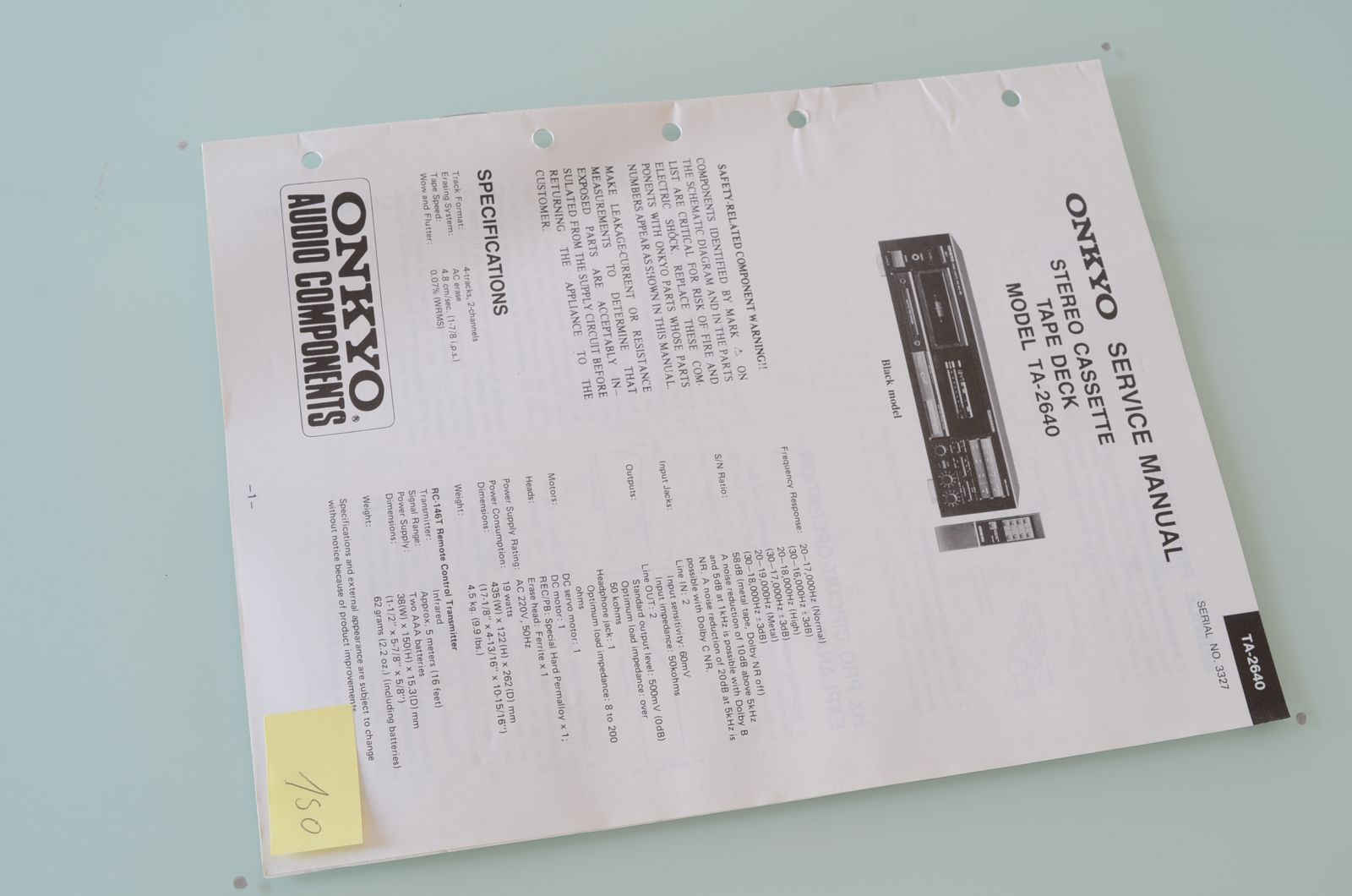 Onkyo TA-2640 Service Manual  			
