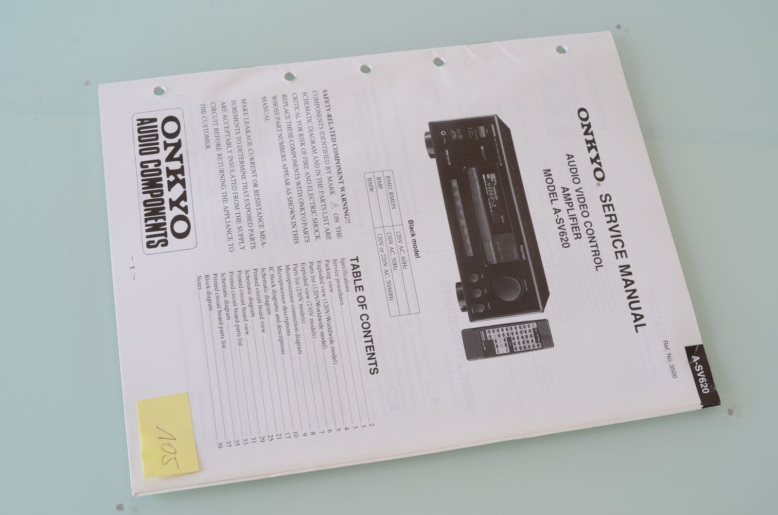 ONKYO A-SV620 SERVICE MANUAL  			