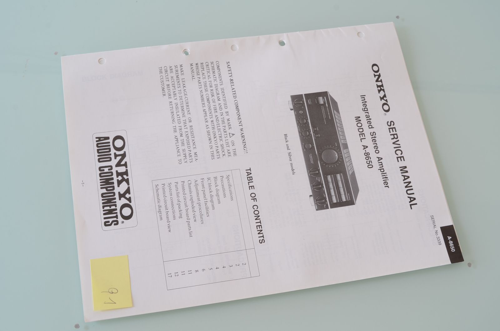ONKYO A-8650 SERVICE MANUAL  			