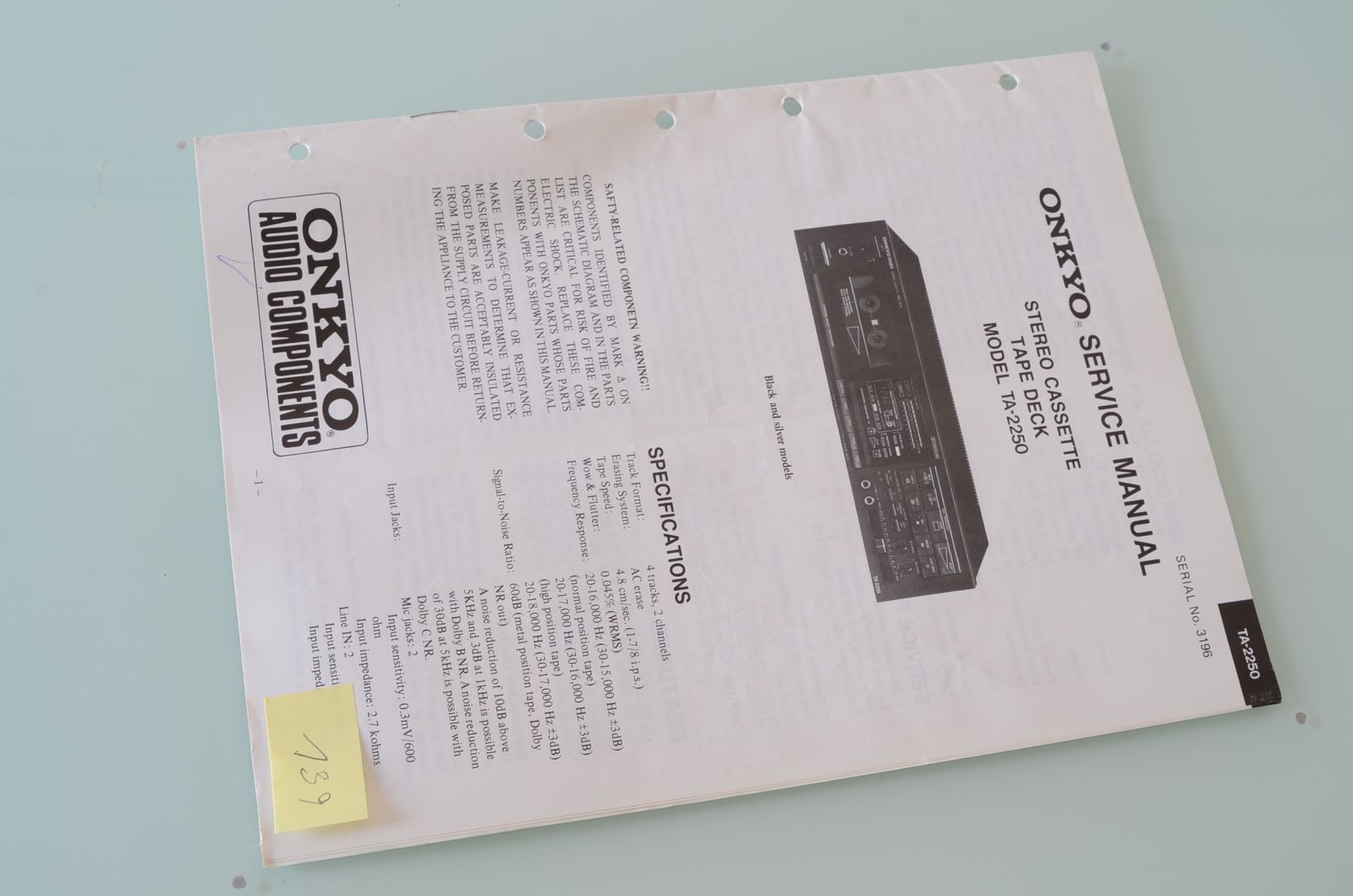 Onkyo TA-2250 Service Manual  			