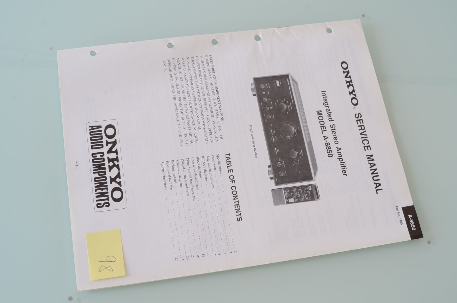 ONKYO A-8850 SERVICE MANUAL  			