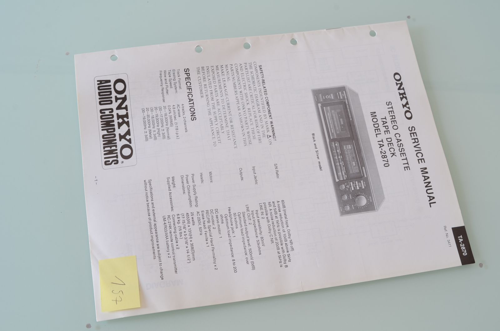 Onkyo TA-2870 Service Manual  			