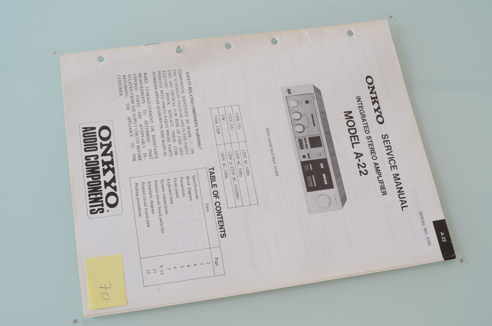 ONKYO A-22 SERVICE MANUAL  			