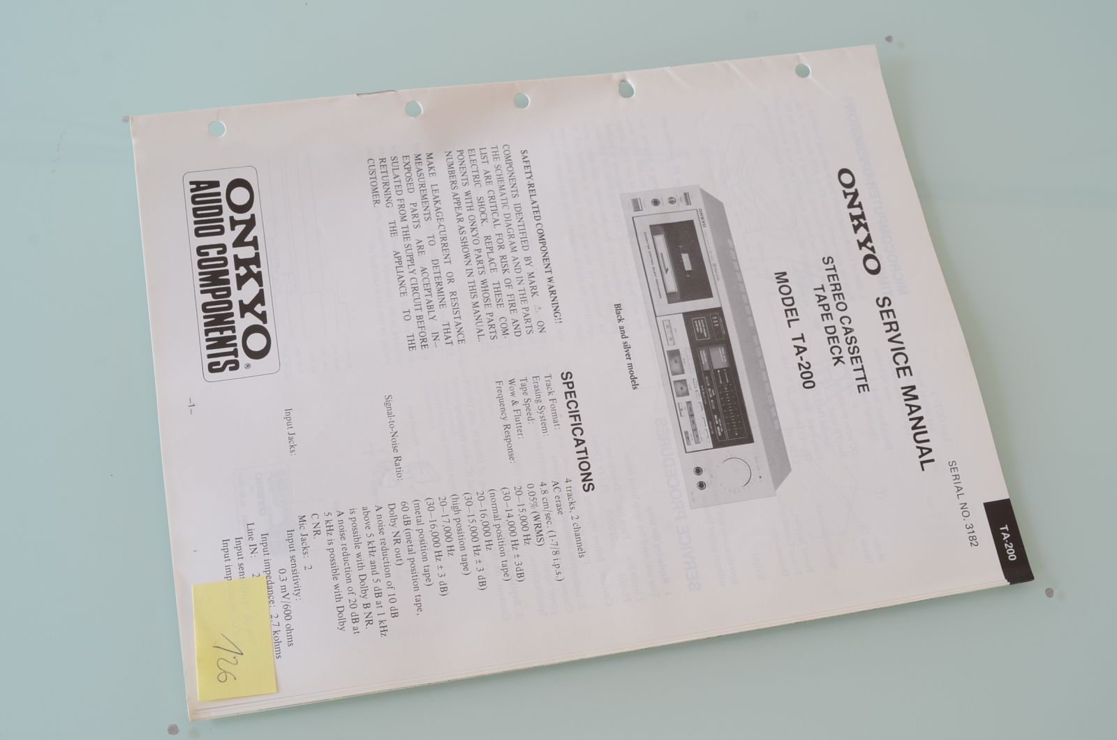 Onkyo TA-200 Service Manual  			