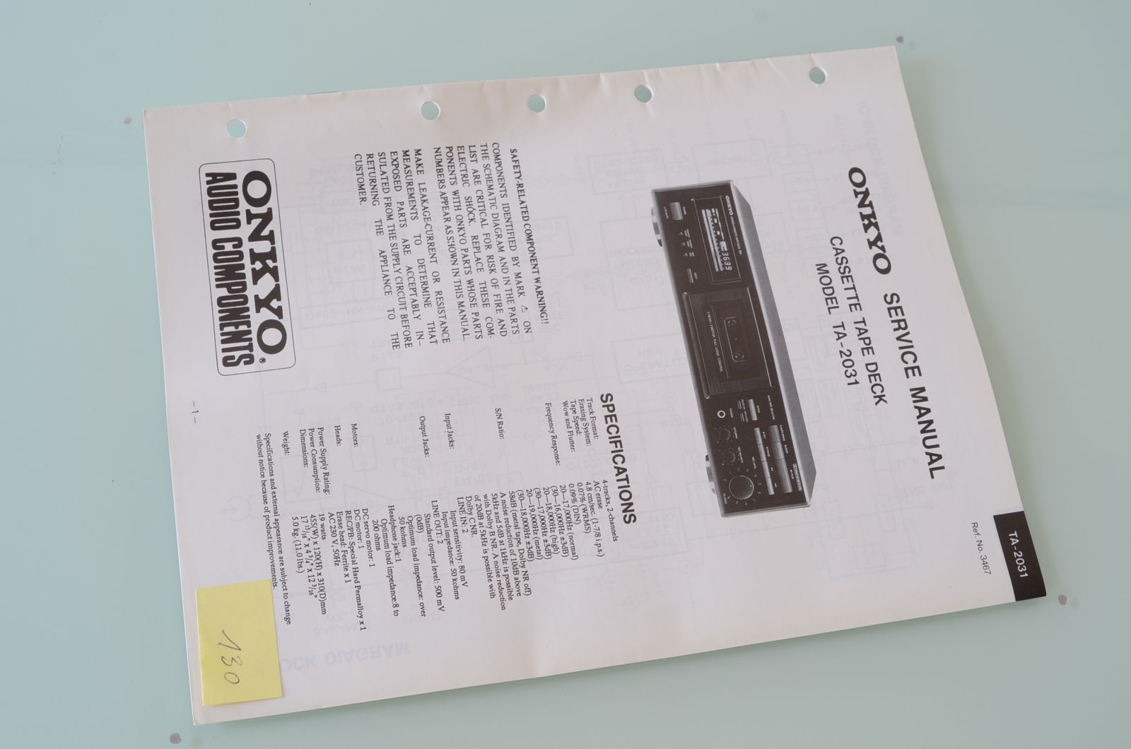 Onkyo TA-2031 Service Manual  			