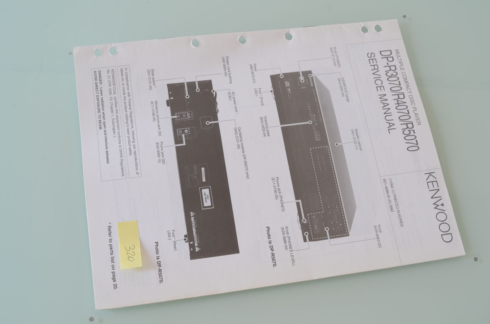 Kenwood DP-R3070 / R4070 / R5070 Service Manual  			