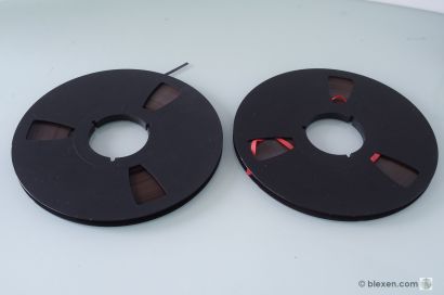 BASF Metal Reels, painted black, 26cm 10in., tape untested, 2 pieces